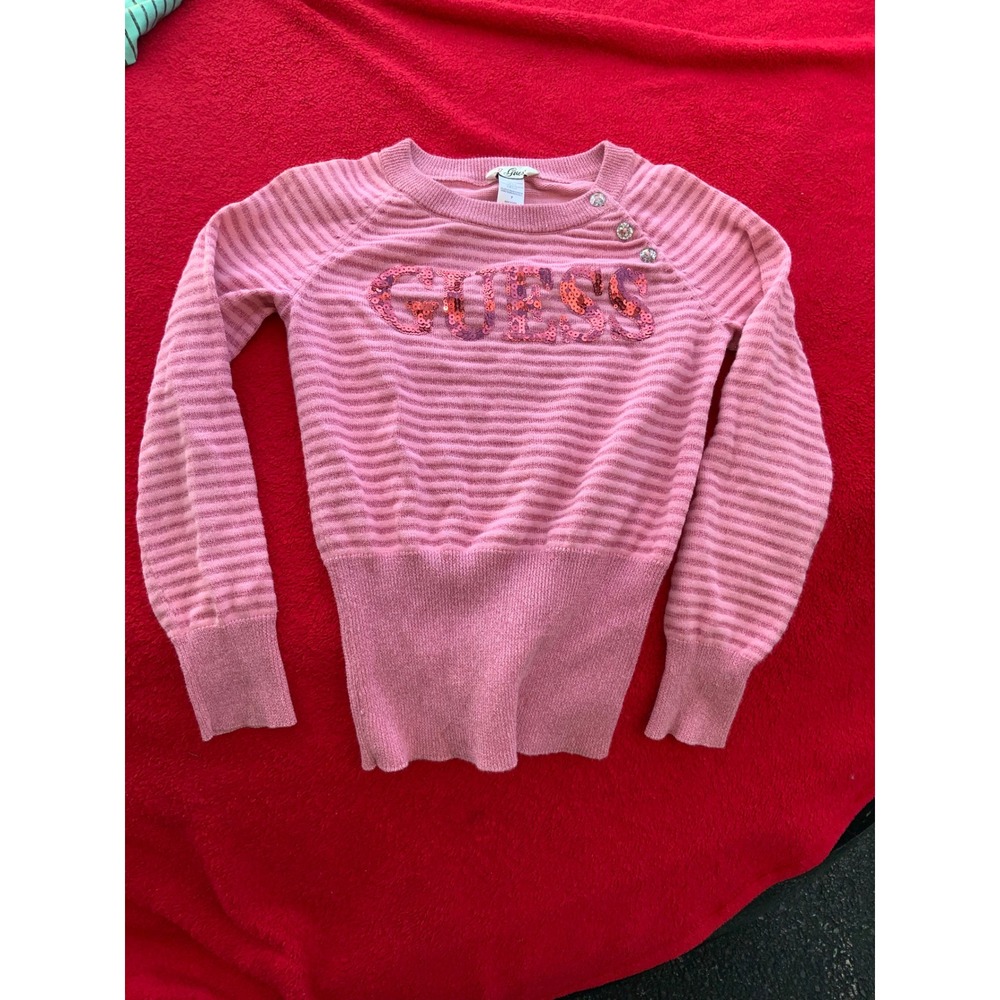 Guess Kids Pink Striped Sequin Logo Sweater Size‎ 7 & Two Long Sleeve Tops - Picture 2 of 12